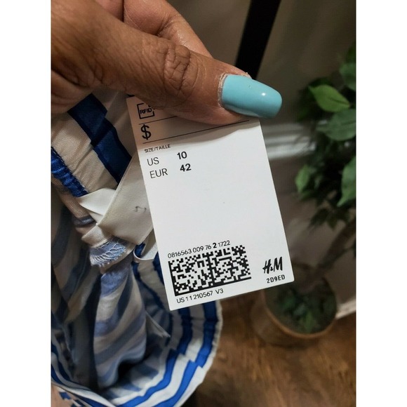 H&M Women's Blue/White Stiped 100% Rayon Mid Rise Wide Legs Dress Pant Size 10 - Picture 8 of 12